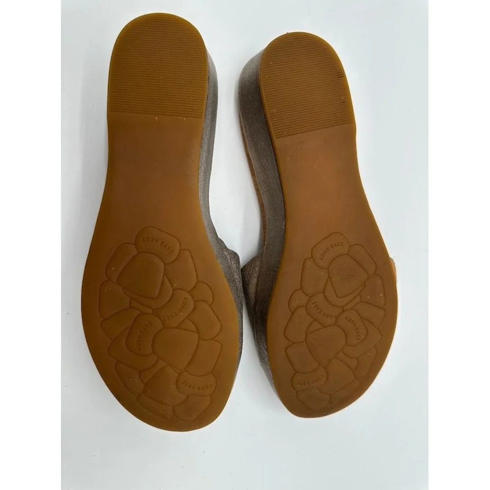 Kork-Ease Women Metallic Bronze Leather Cork Wedge Slide Sandals Buckle‎ Size 7
